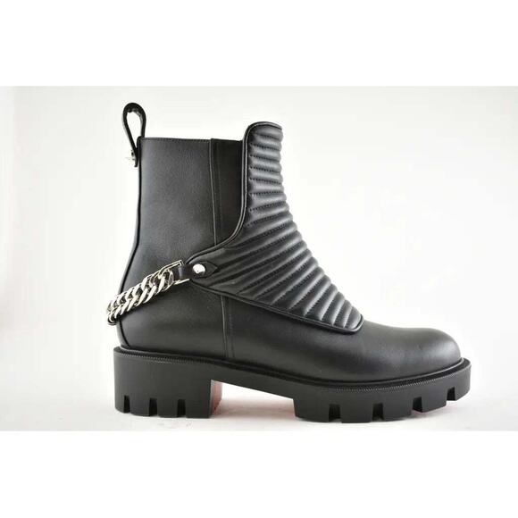 Christian Louboutin Maddic Max Flat Calf Black Silver Chain Combat Ankle Boot 36 - Picture 2 of 10